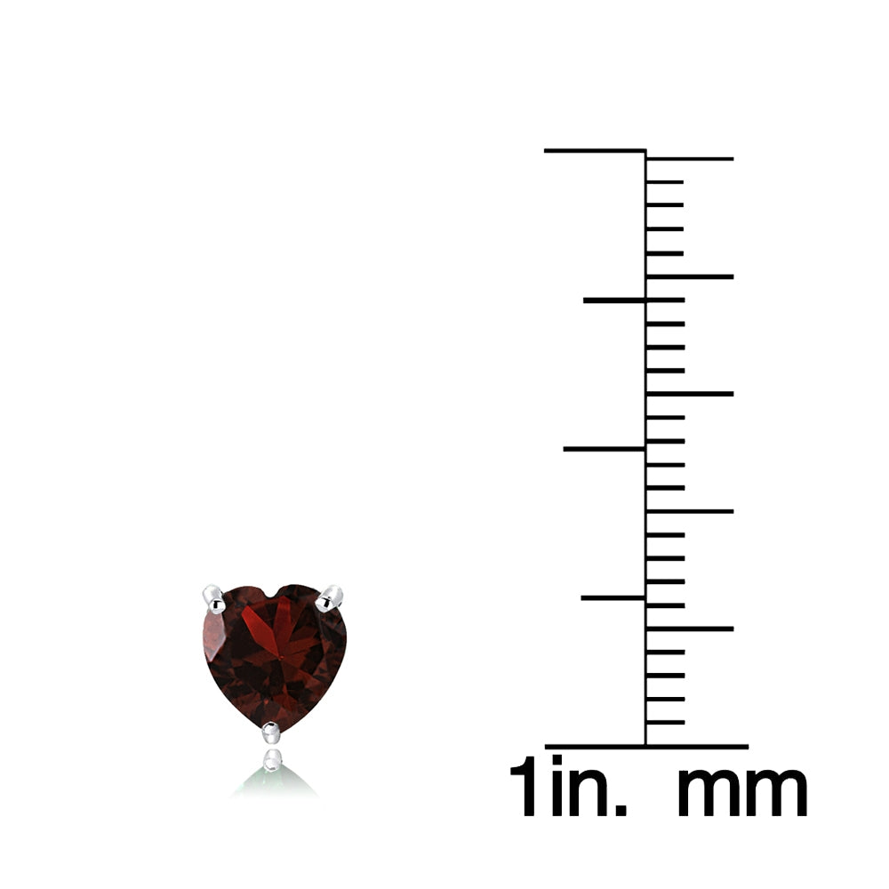 Sterling Silver Garnet 6mm Heart Stud Earrings-3
