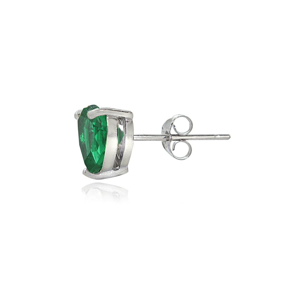 Sterling Silver Created Emerald 6mm Heart Stud Earrings-2