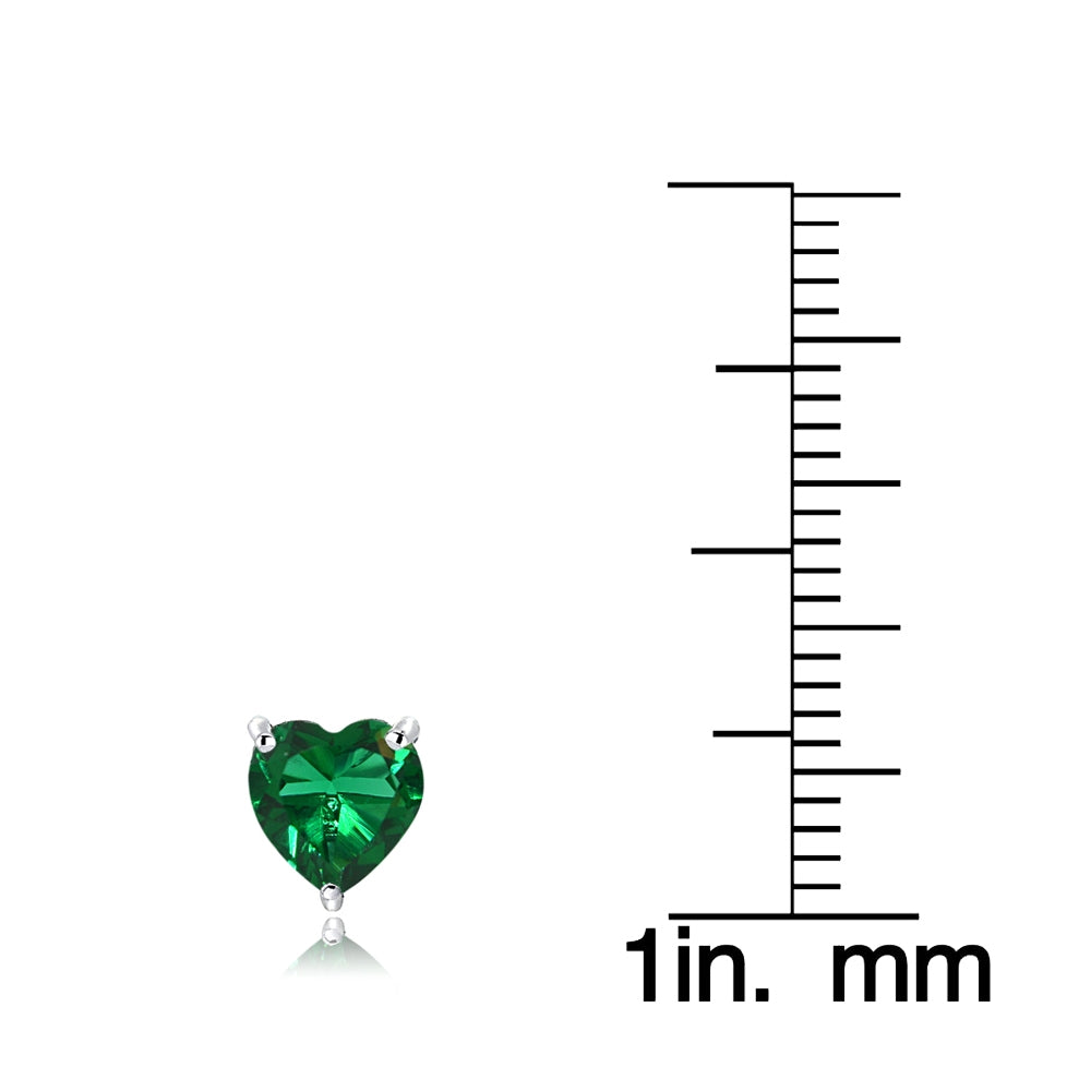 Sterling Silver Created Emerald 6mm Heart Stud Earrings-3
