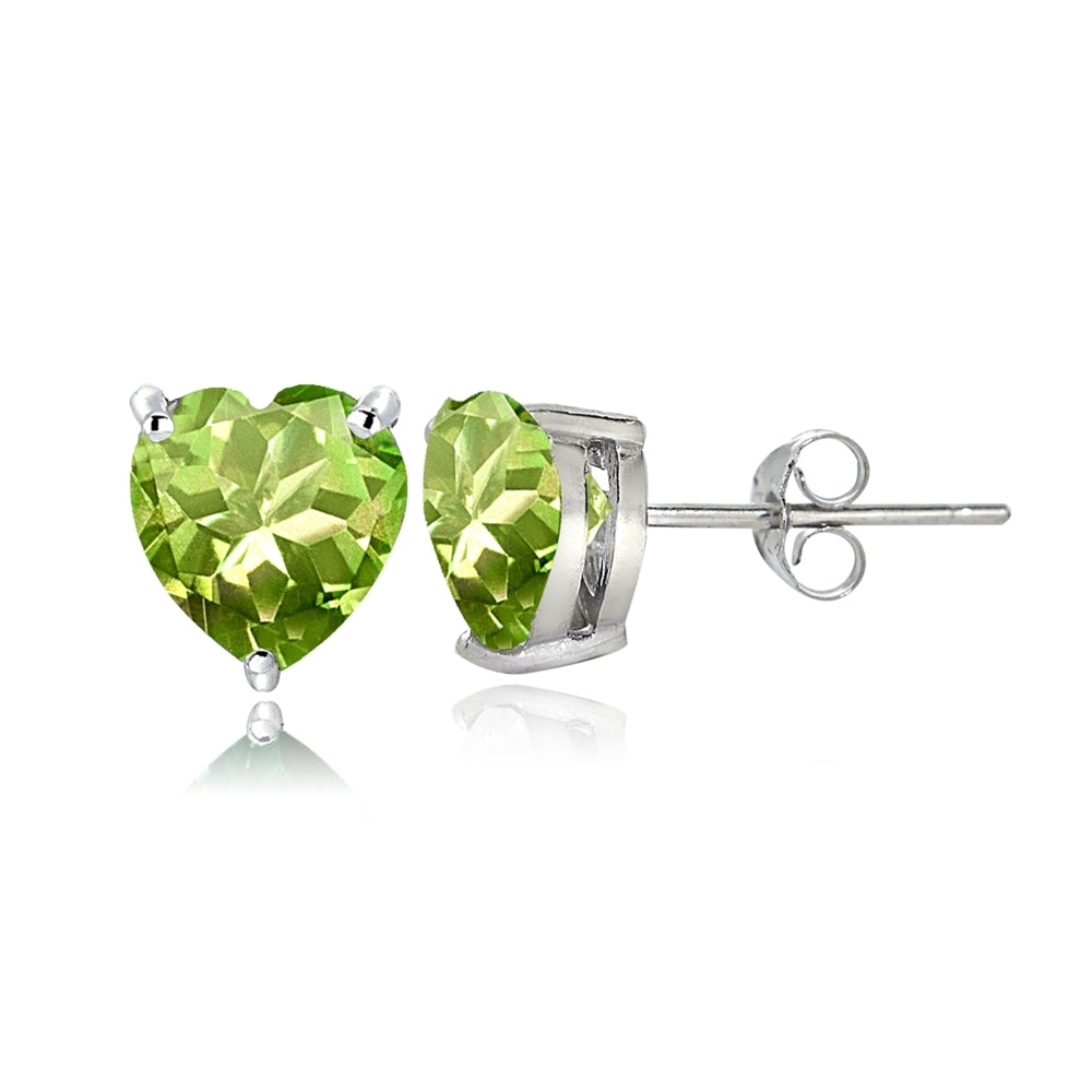 Sterling Silver Peridot 6mm Heart Stud Earrings