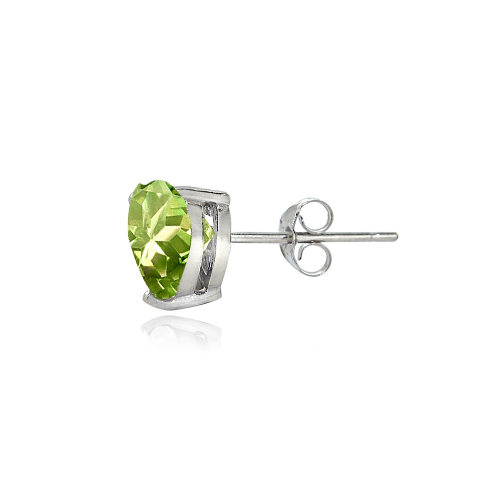 Sterling Silver Peridot 6mm Heart Stud Earrings-2