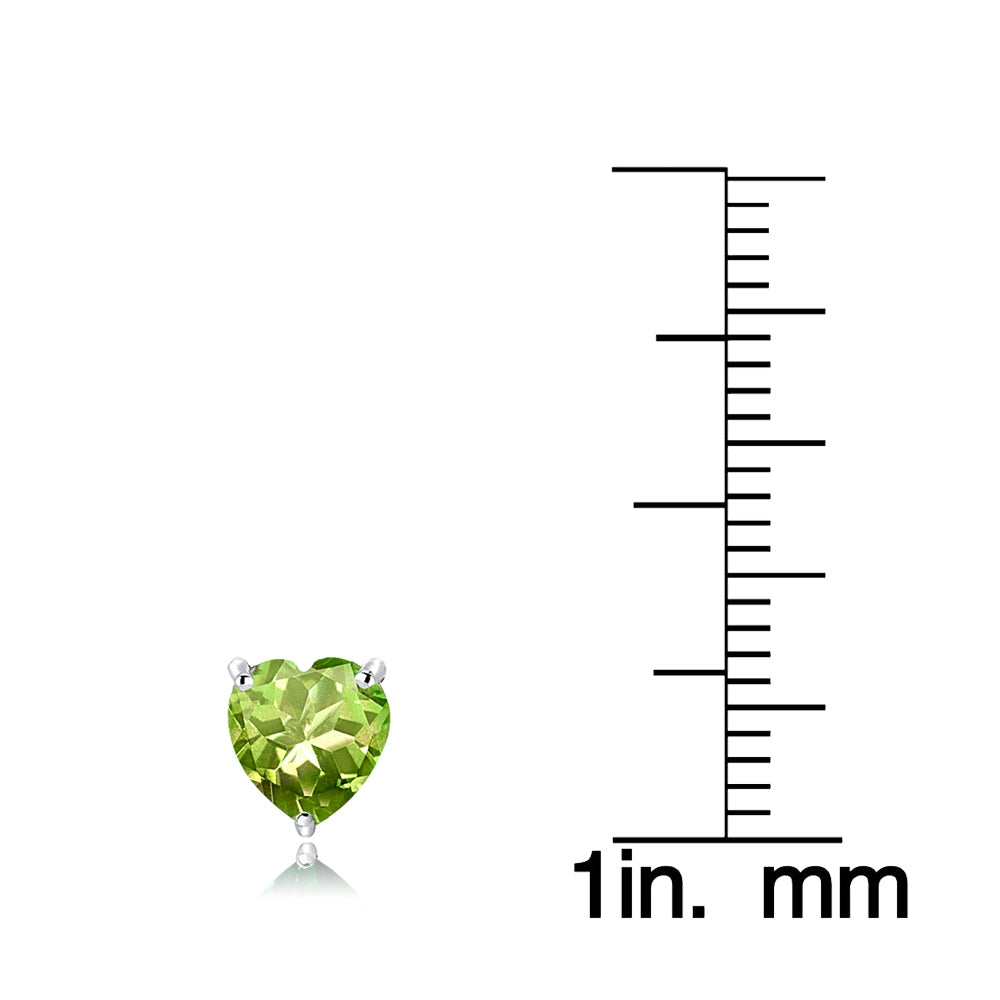 Sterling Silver Peridot 6mm Heart Stud Earrings-3