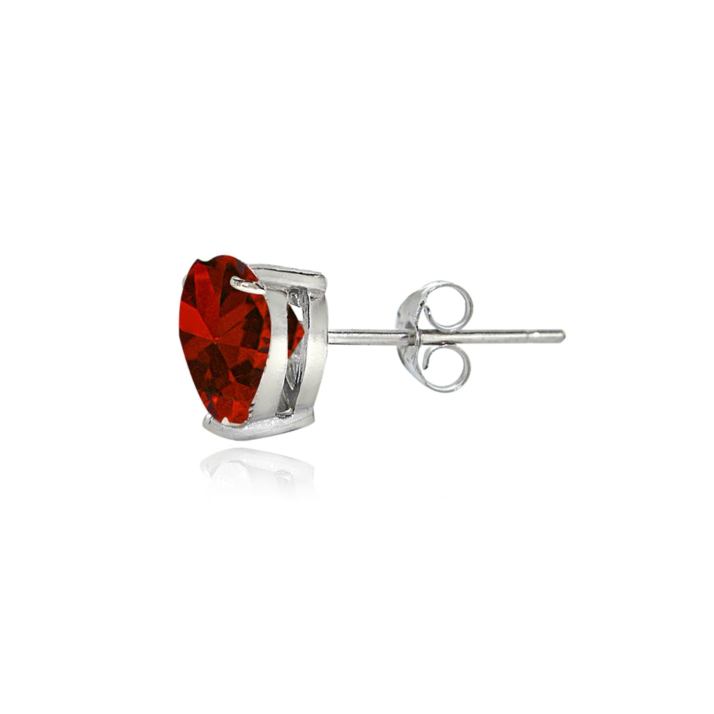 Sterling Silver Created Ruby 6mm Heart Stud Earrings-2