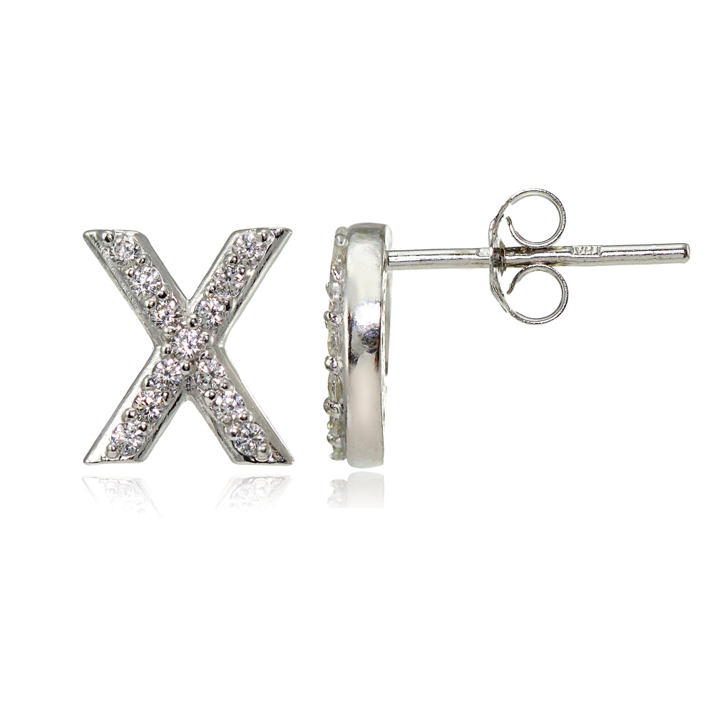 Sterling Silver Cubic Zirconia X and O Stud Earrings-2