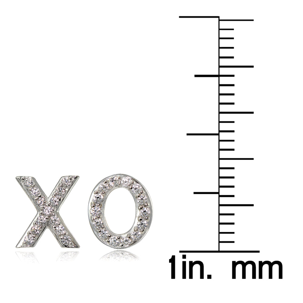 Sterling Silver Cubic Zirconia X and O Stud Earrings-3