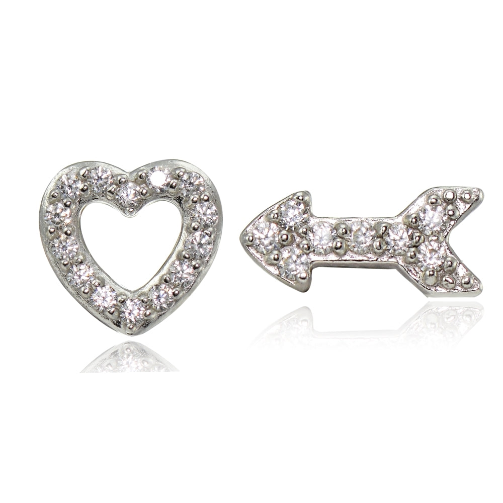 Sterling Silver Cubic Zirconia Heart and Arrow Stud Earrings