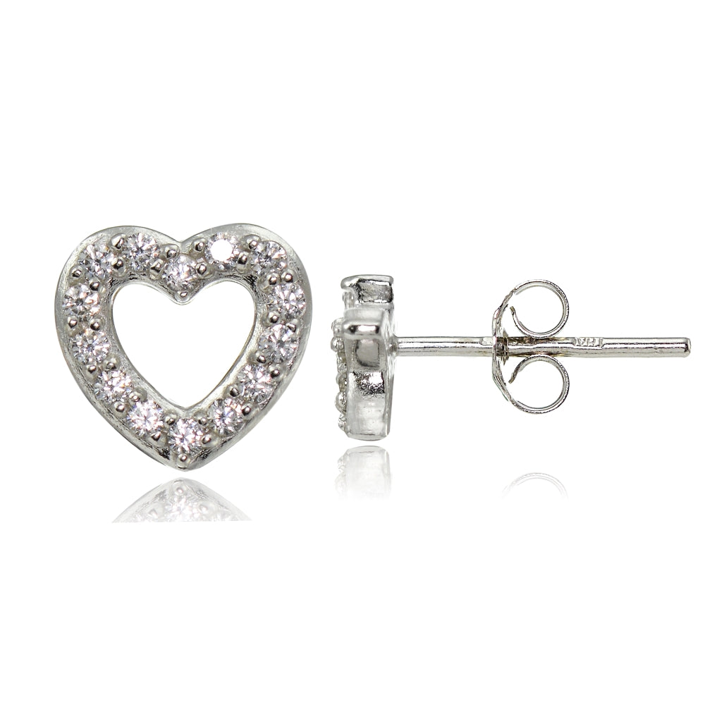 Sterling Silver Cubic Zirconia Heart and Arrow Stud Earrings-2