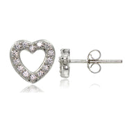 Sterling Silver Cubic Zirconia Heart and Arrow Stud Earrings