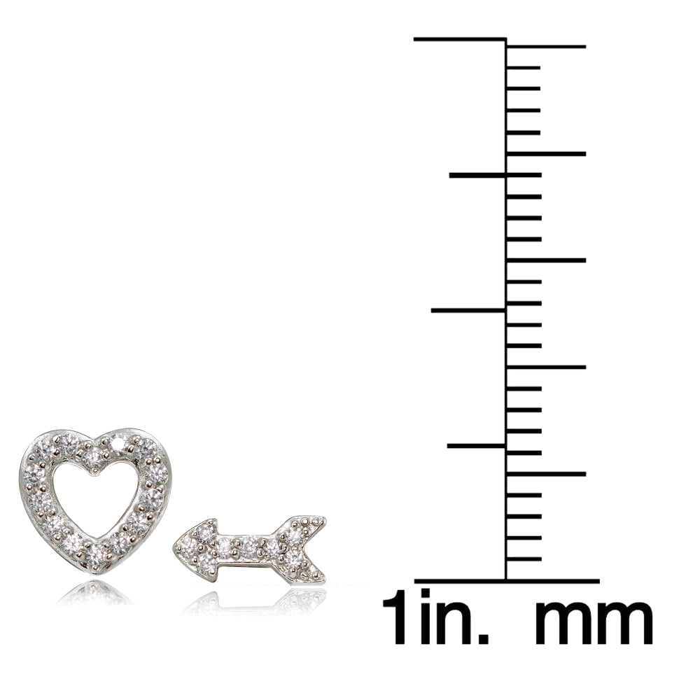 Sterling Silver Cubic Zirconia Heart and Arrow Stud Earrings-3