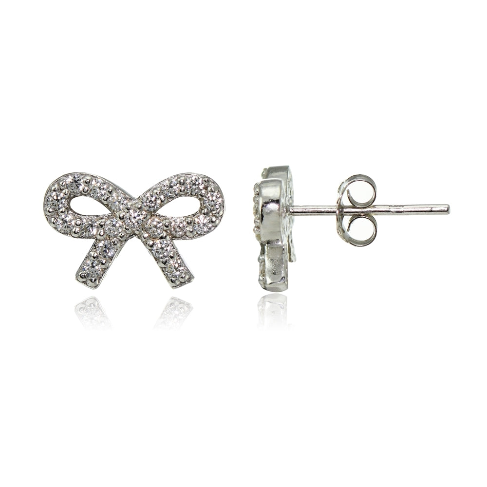 Sterling Silver Cubic Zirconia Bow Stud Earrings