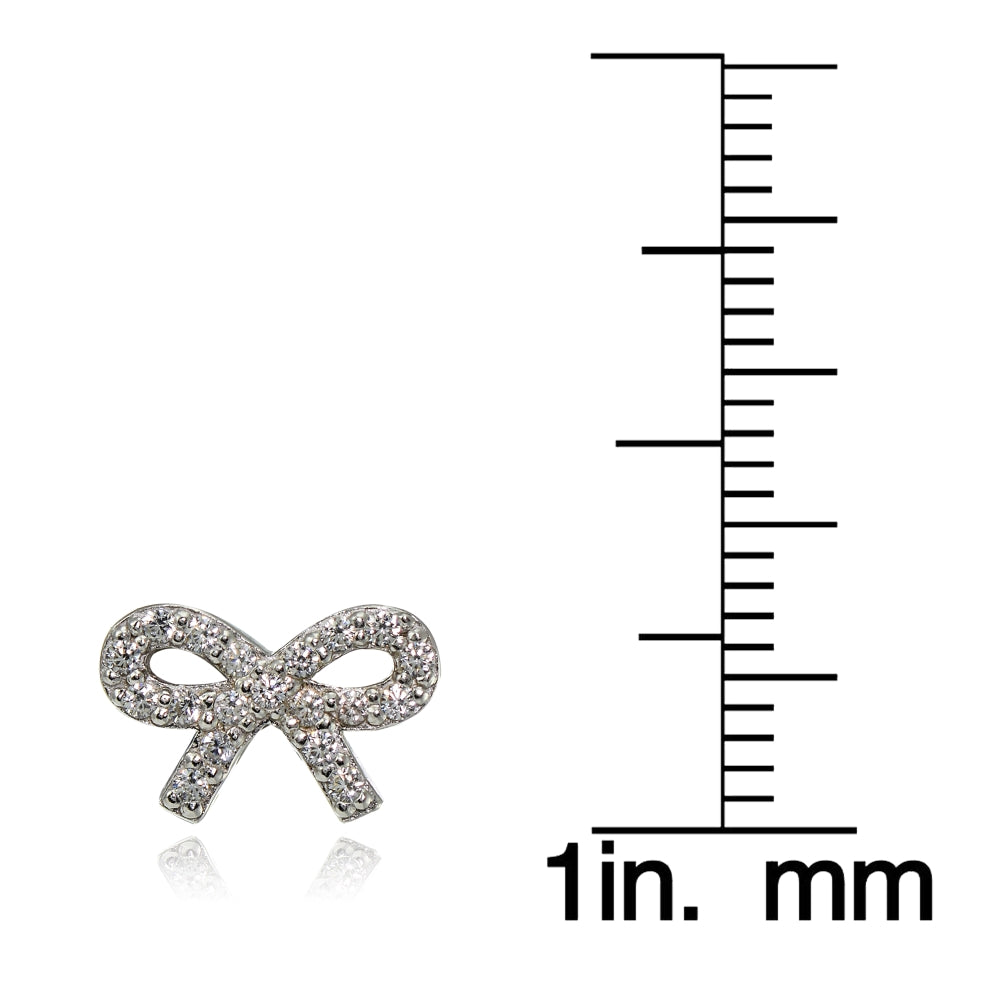 Sterling Silver Cubic Zirconia Bow Stud Earrings-3