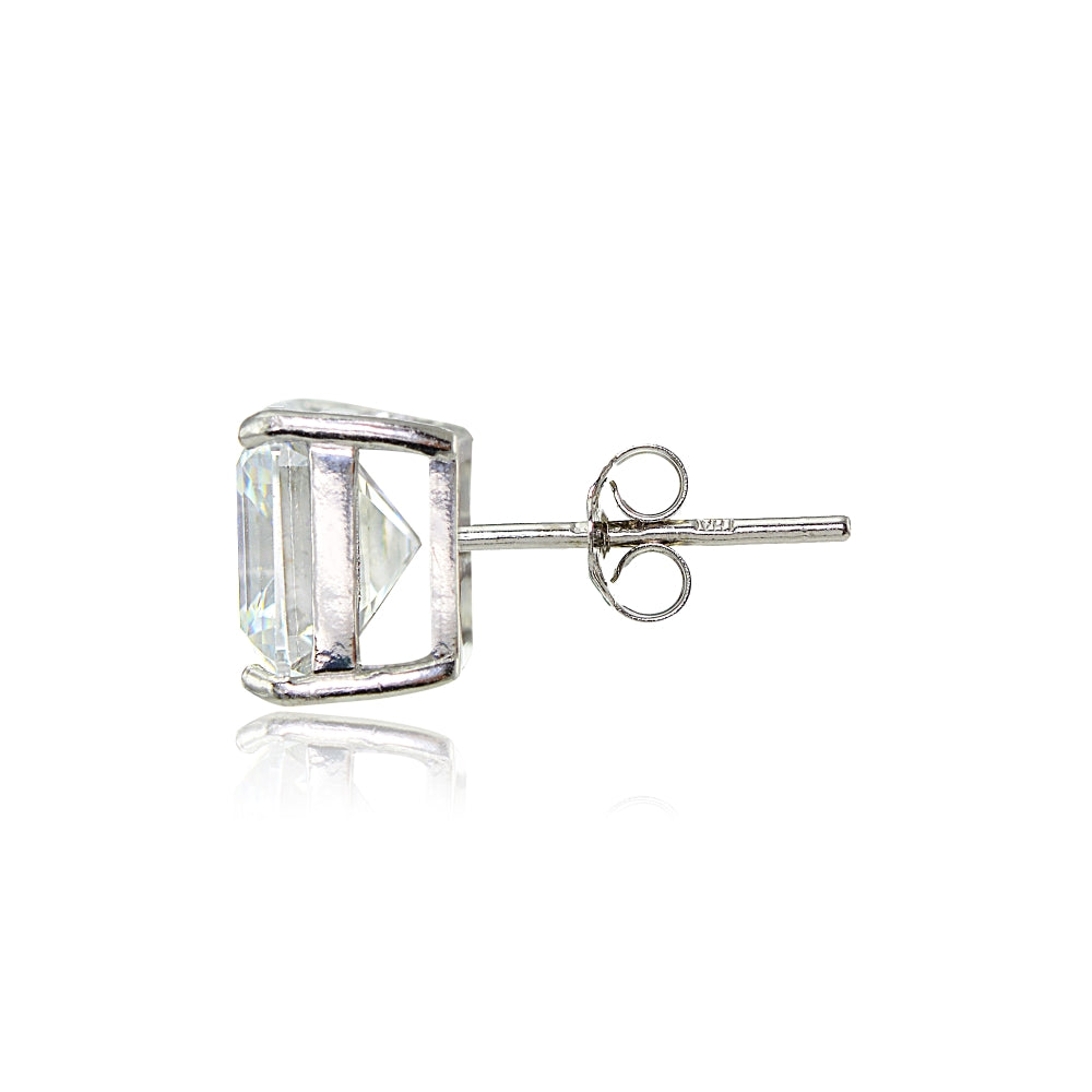 Sterling Silver Cubic Zirconia Asscher Cut Stud Earrings-2