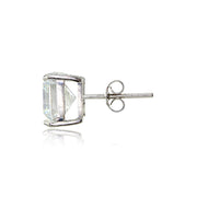 Sterling Silver Cubic Zirconia Asscher Cut Stud Earrings
