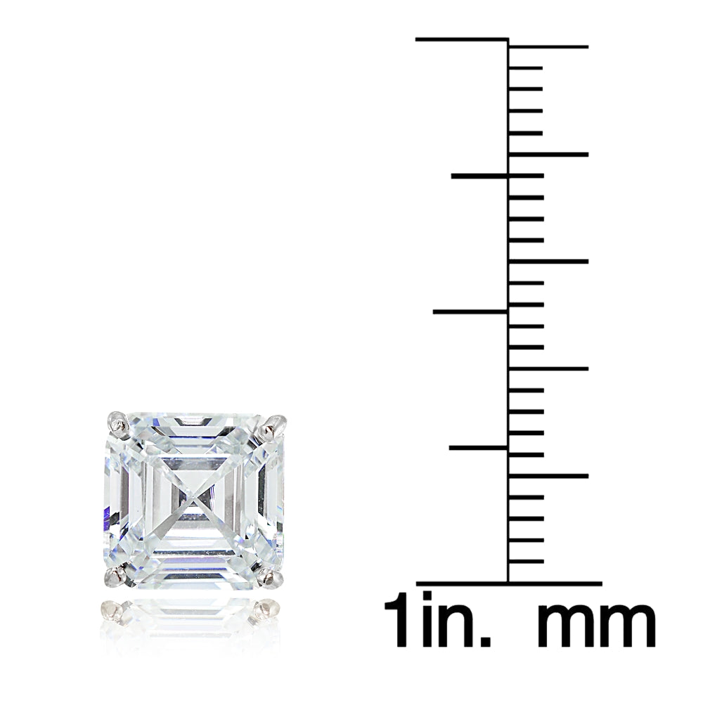Sterling Silver Cubic Zirconia Asscher Cut Stud Earrings-3