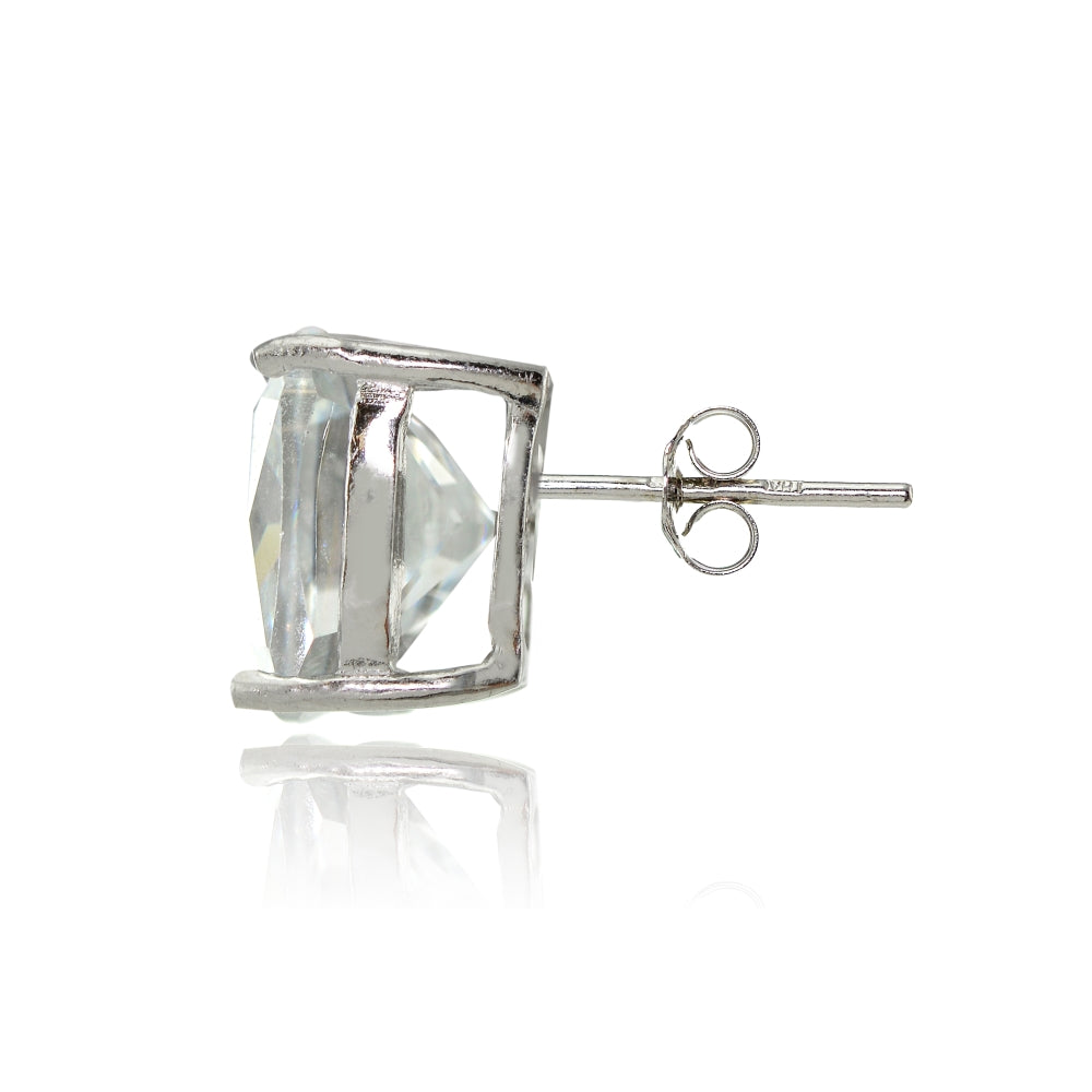 Sterling Silver Cubic Zirconia 10mm Cushion Cut Stud Earrings-2