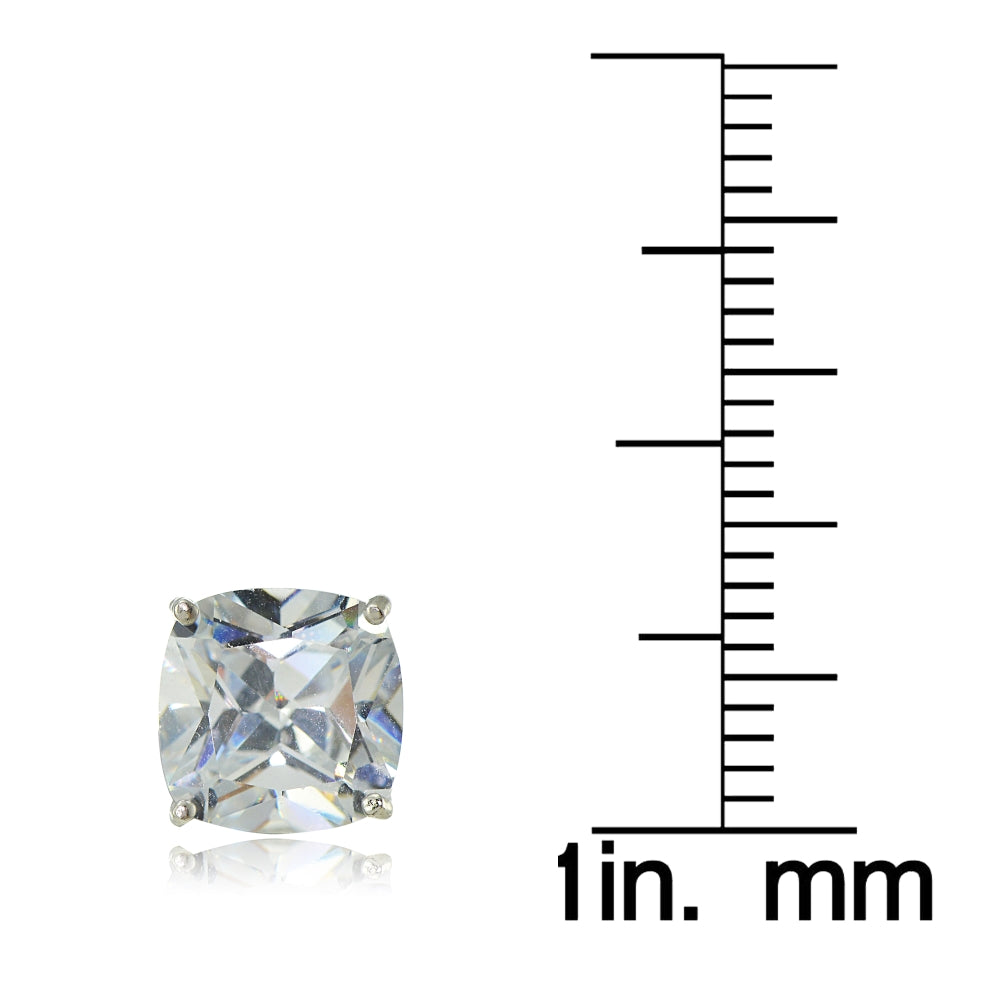 Sterling Silver Cubic Zirconia 10mm Cushion Cut Stud Earrings-3