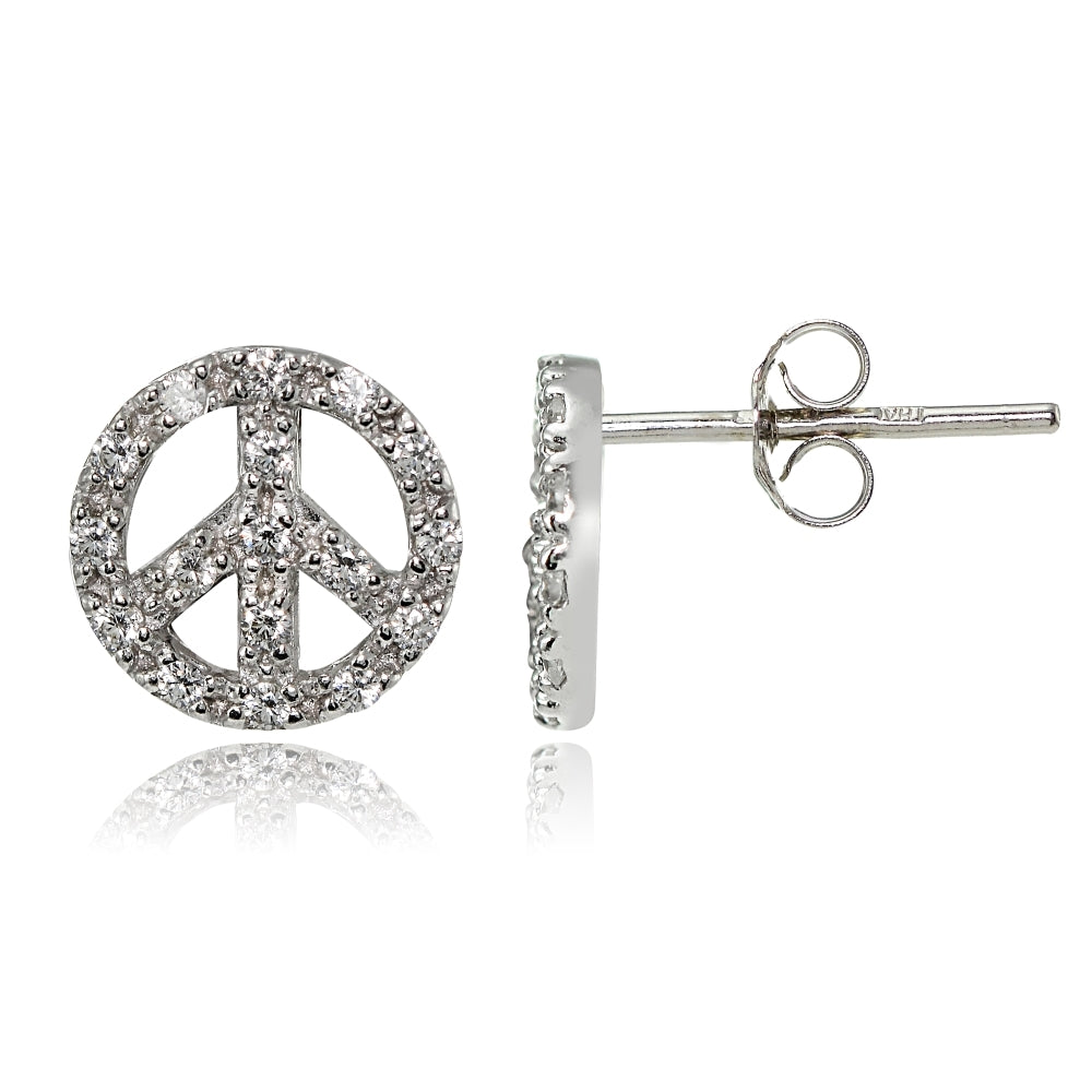 Sterling Silver Cubic Zirconia Peace Stud Earrings
