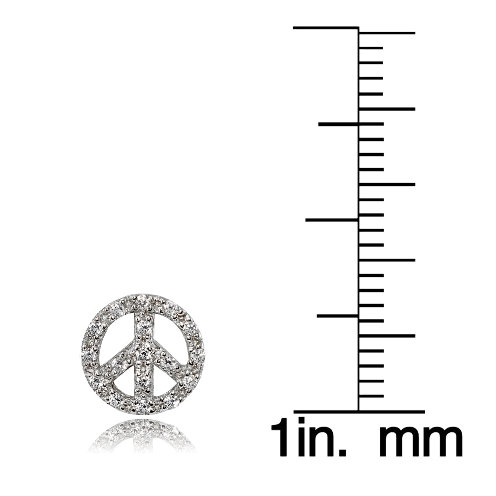 Sterling Silver Cubic Zirconia Peace Stud Earrings-3