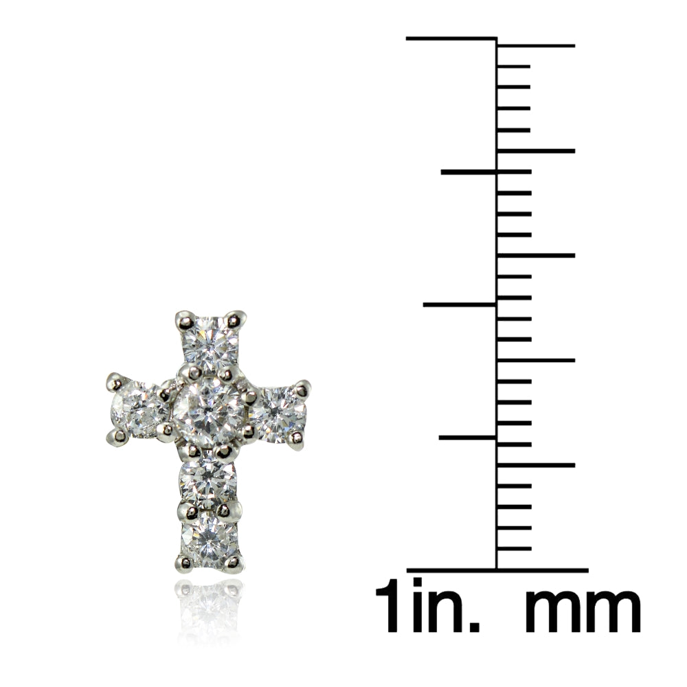 Sterling Silver Cubic Zirconia Studded Cross Earrings-3
