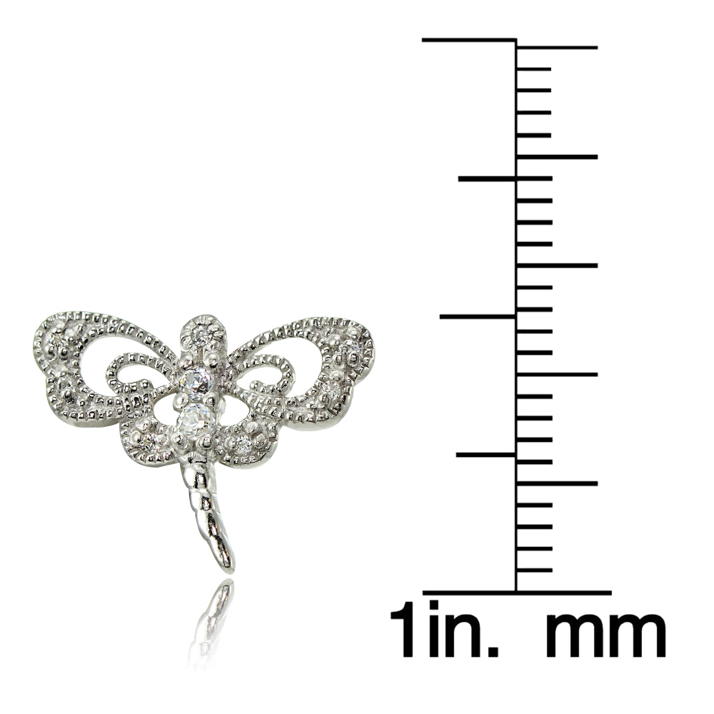 Sterling Silver Cubic Zirconia Dragonfly Stud Earrings-3