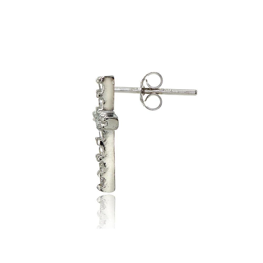 Sterling Silver Cubic Zirconia Cross Stud Earrings-2