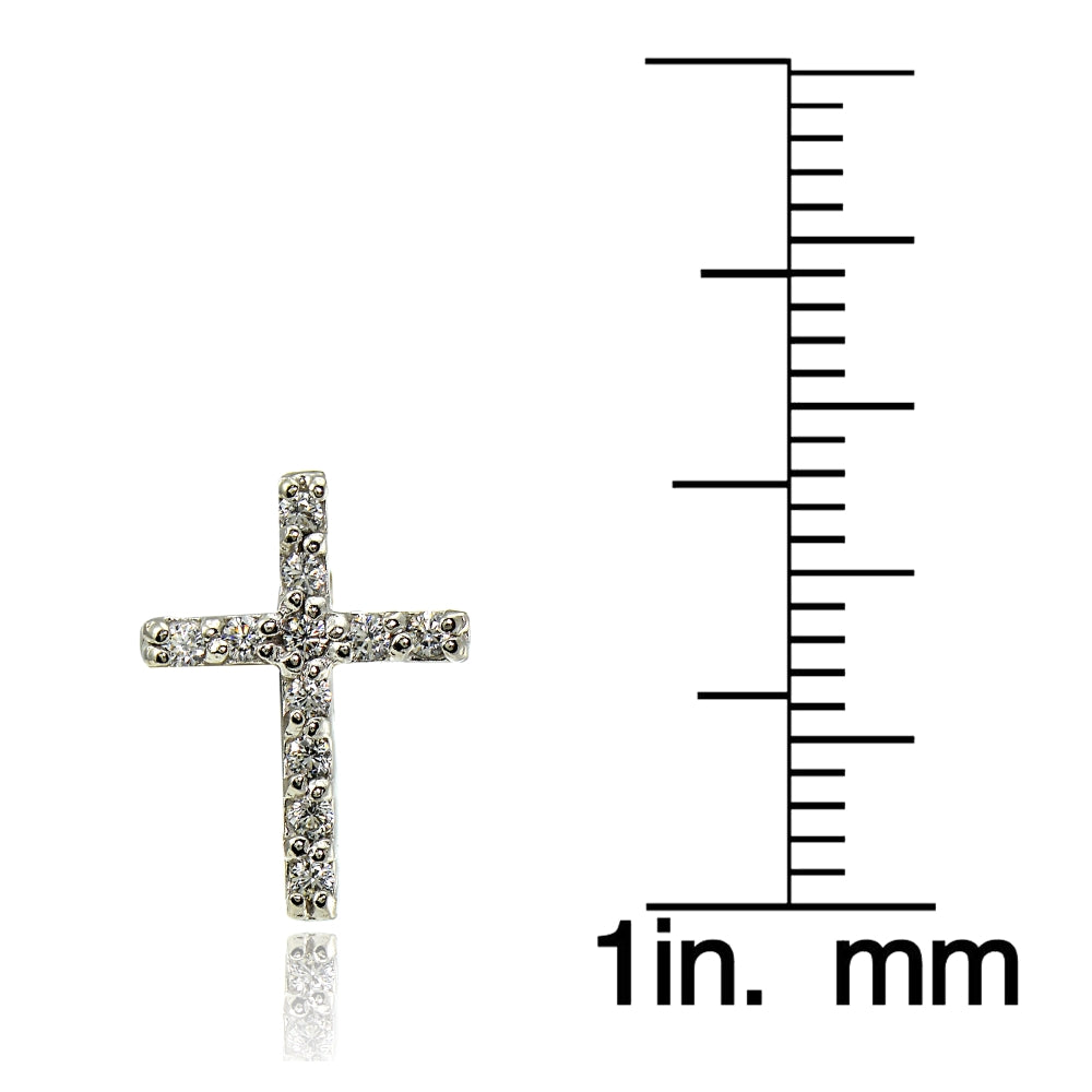 Sterling Silver Cubic Zirconia Cross Stud Earrings-3