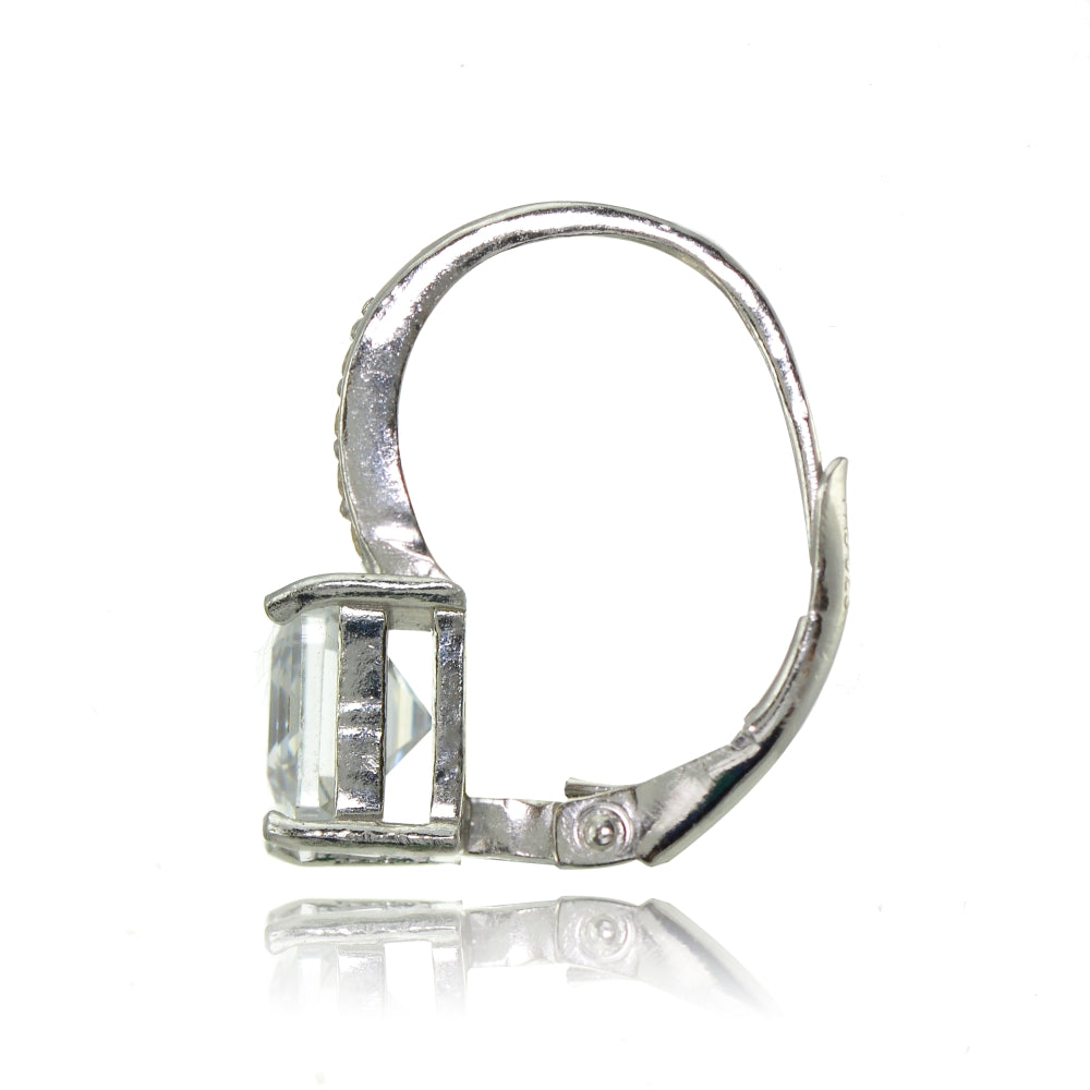Sterling Silver Cubic Zirconia Asscher Cut Leverback Earrings-2