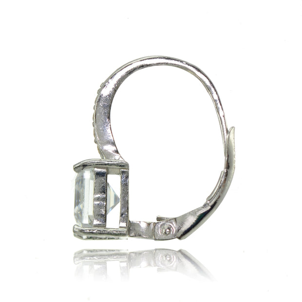 Sterling Silver Cubic Zirconia Asscher Cut Leverback Earrings