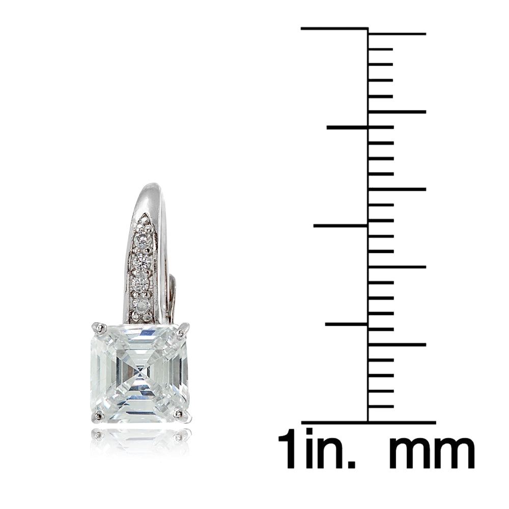 Sterling Silver Cubic Zirconia Asscher Cut Leverback Earrings-3