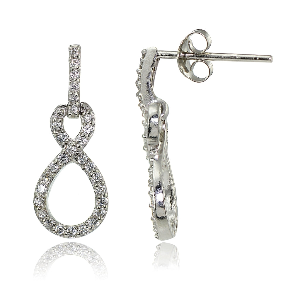 Sterling Silver Cubic Zirconia Small Infinity Dangle Earrings