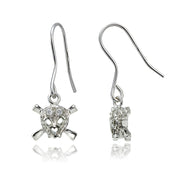 Sterling Silver Cubic Zirconia Skull and Crossbones Dangle Earrings