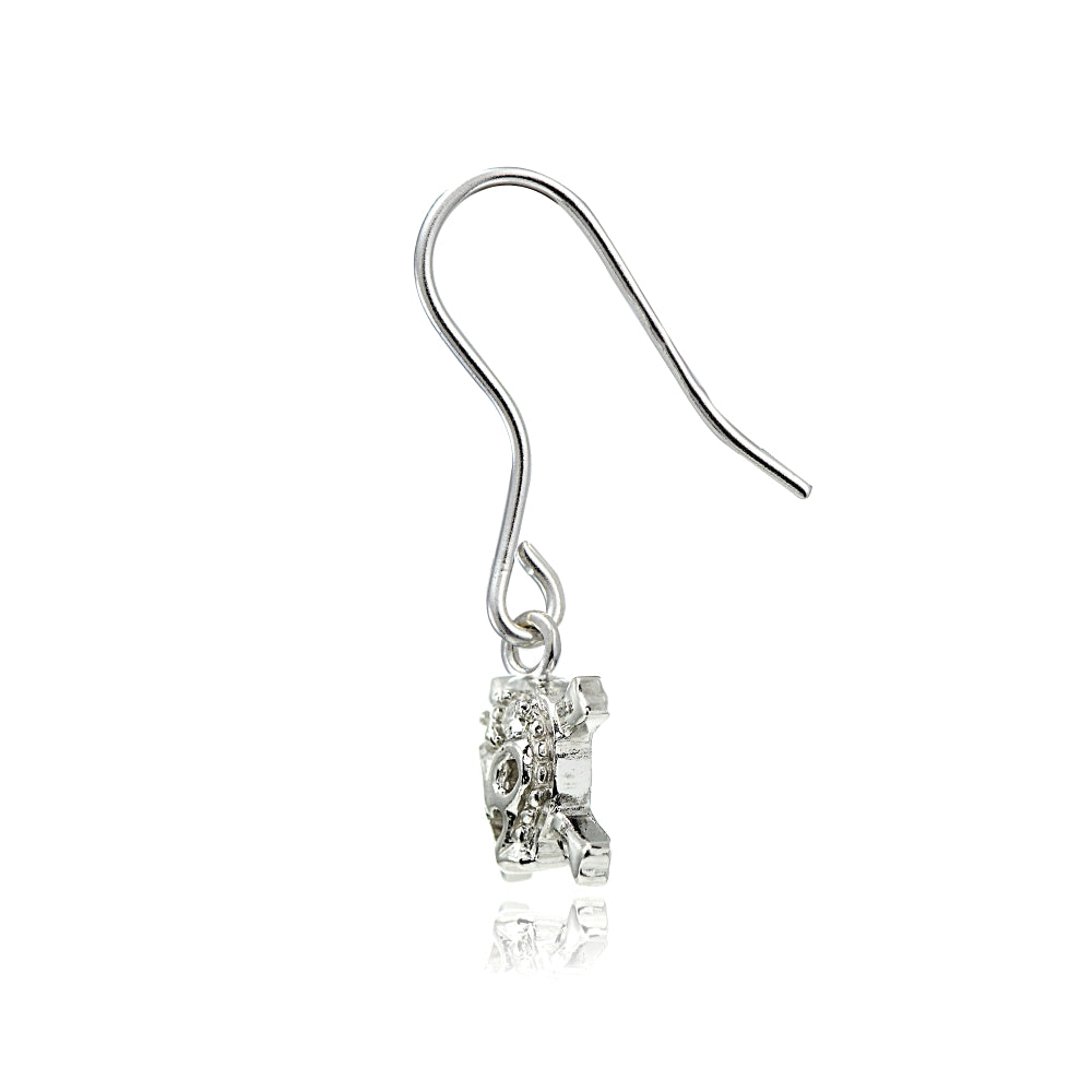 Sterling Silver Cubic Zirconia Skull and Crossbones Dangle Earrings-2