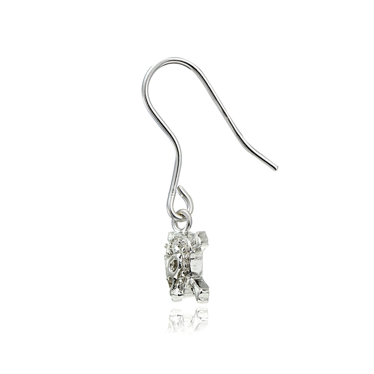 Sterling Silver Cubic Zirconia Skull and Crossbones Dangle Earrings