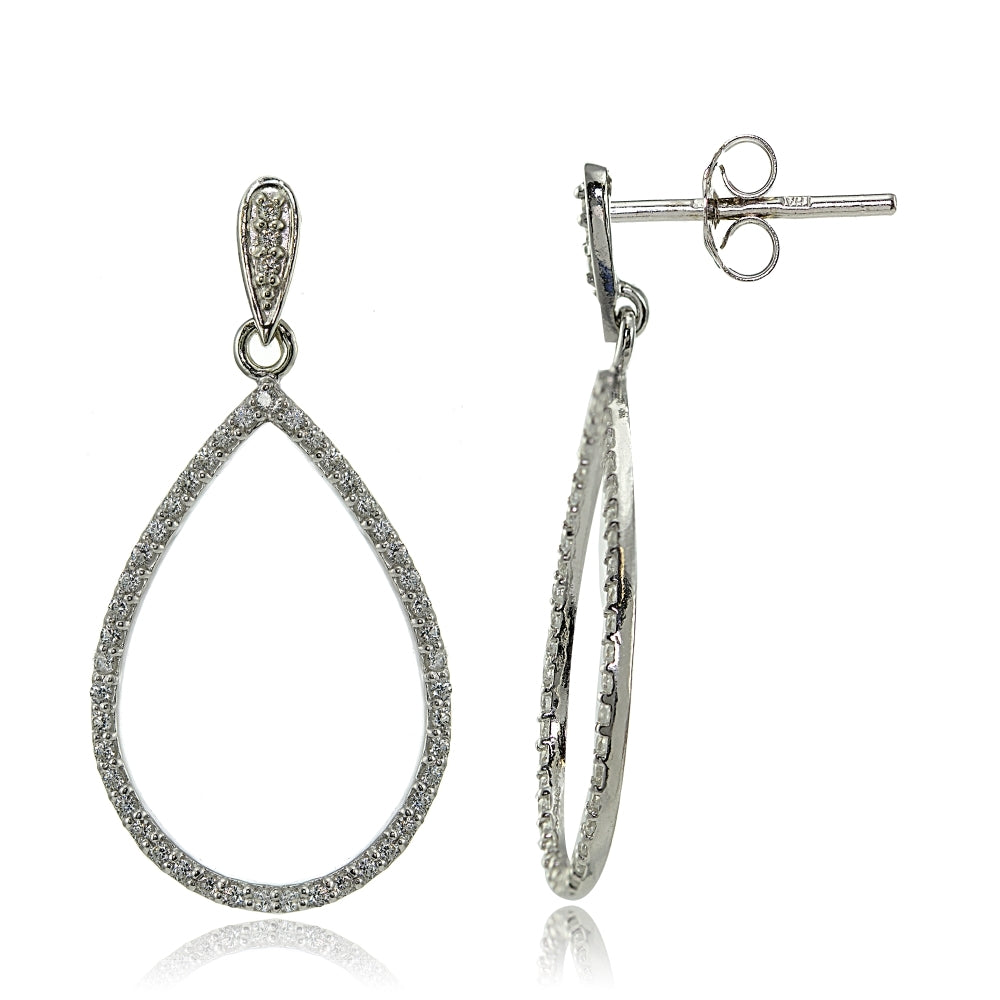 Sterling Silver Cubic Zirconia Open Teardrop Dangle Earrings