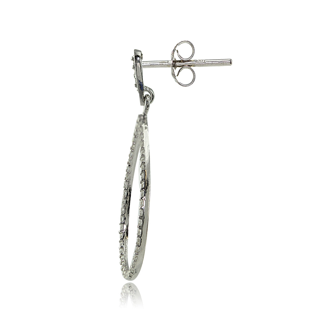 Sterling Silver Cubic Zirconia Open Teardrop Dangle Earrings-2