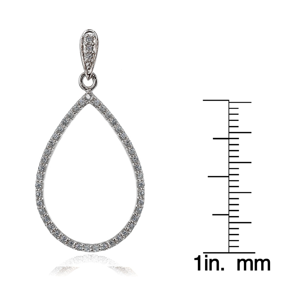 Sterling Silver Cubic Zirconia Open Teardrop Dangle Earrings-3