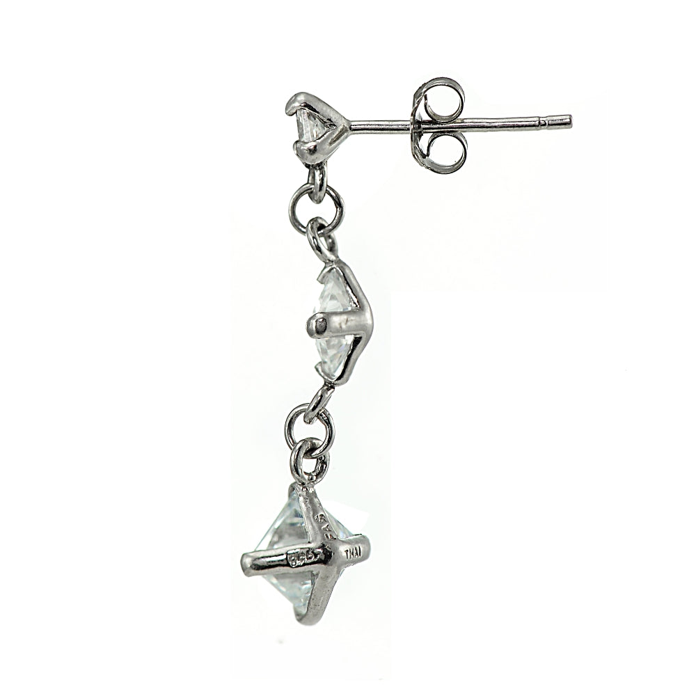 Sterling Silver Cubic Zirconia Square Shape Drop Dangle Earrings-2