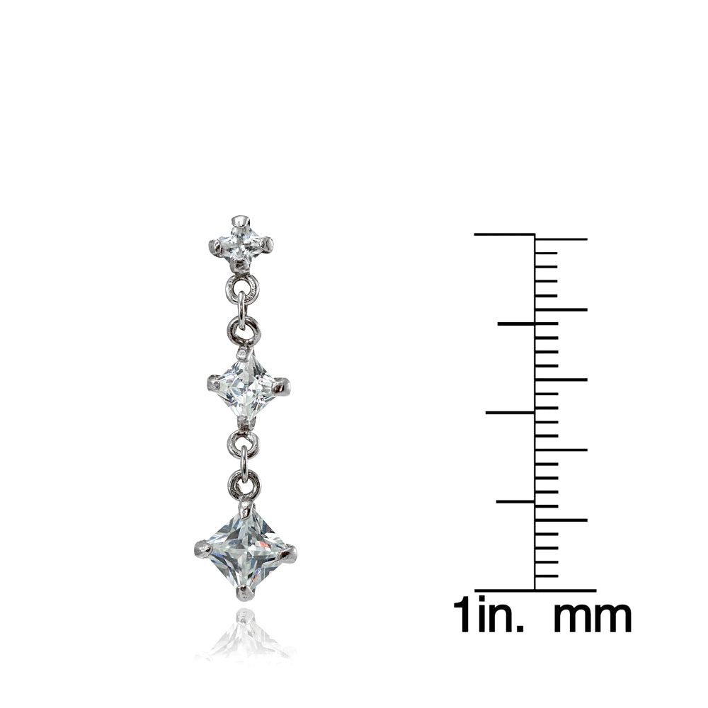 Sterling Silver Cubic Zirconia Square Shape Drop Dangle Earrings-3
