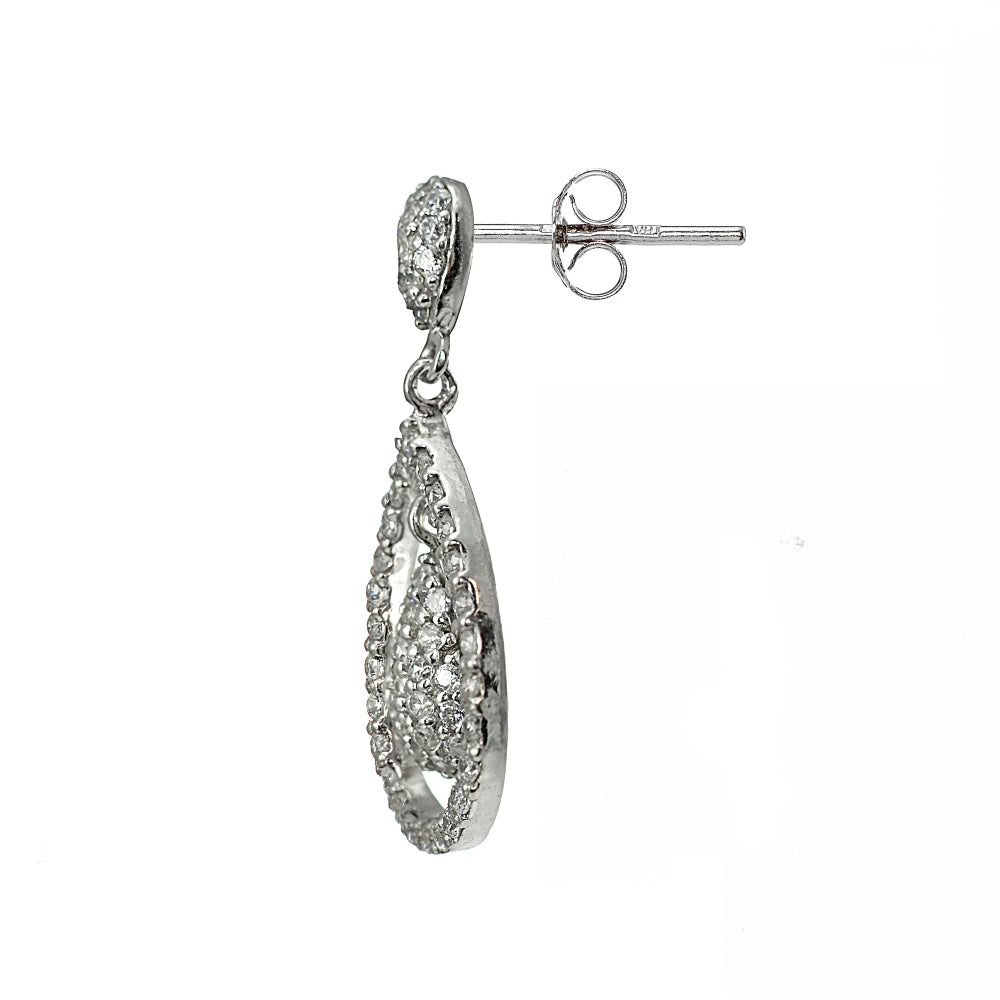 Sterling Silver Cubic Zirconia Double Teardrop Dangle Earrings-2