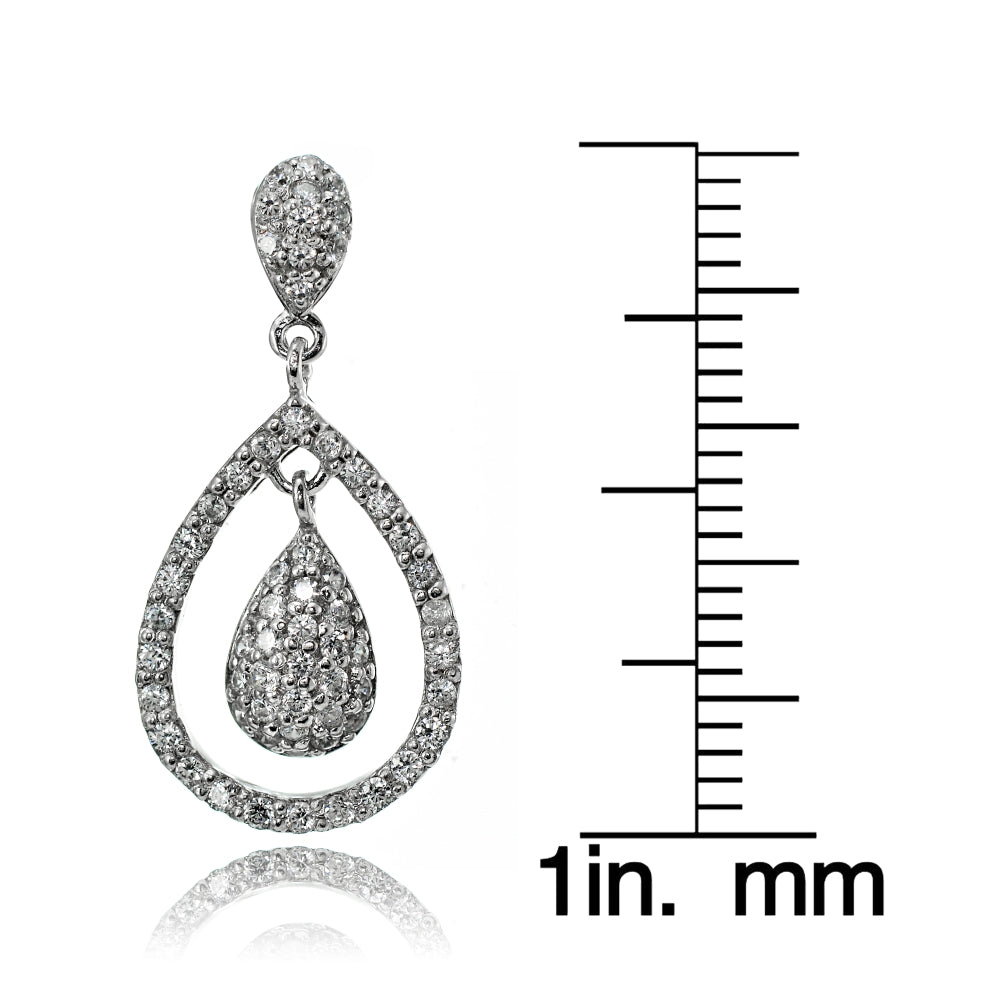 Sterling Silver Cubic Zirconia Double Teardrop Dangle Earrings-3