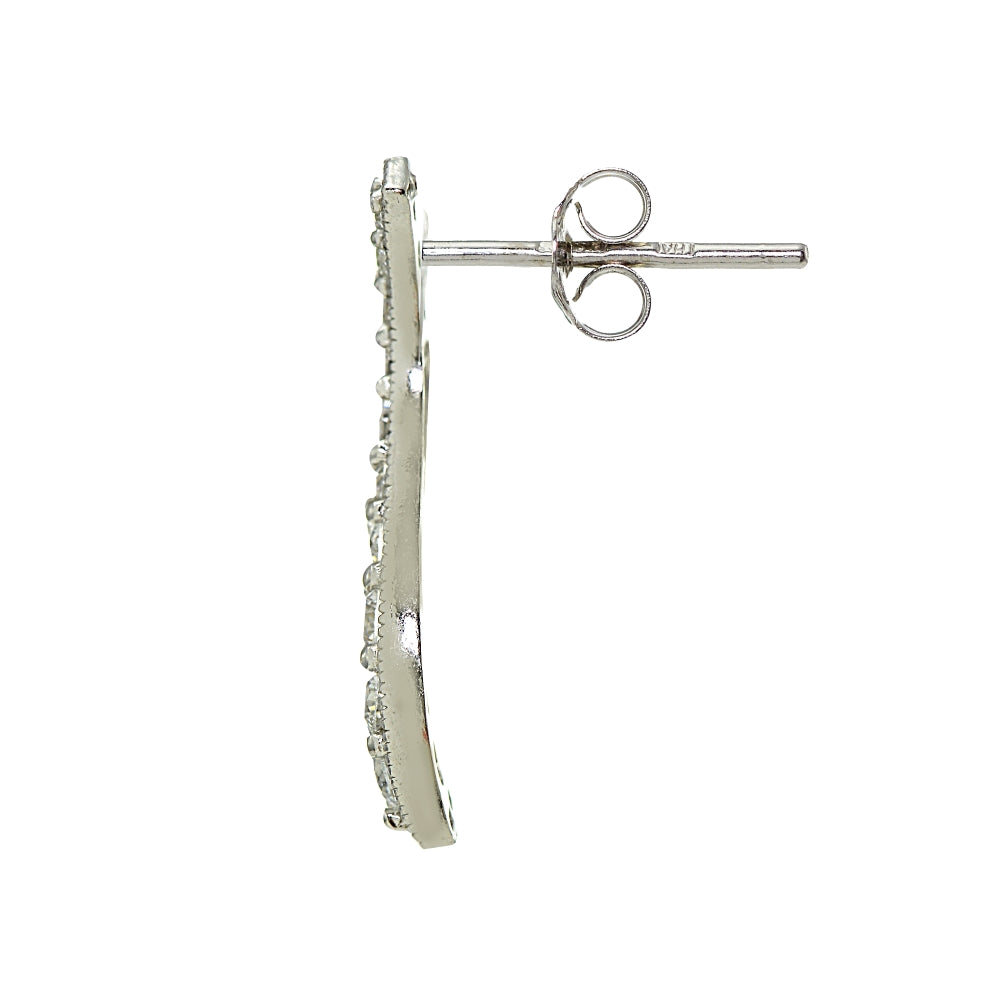 Sterling Silver Cubic Zirconia Vertical Curved Bar Earrings-2