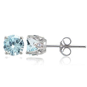 Sterling Silver Aquamarine and White Topaz Crown Stud Earrings