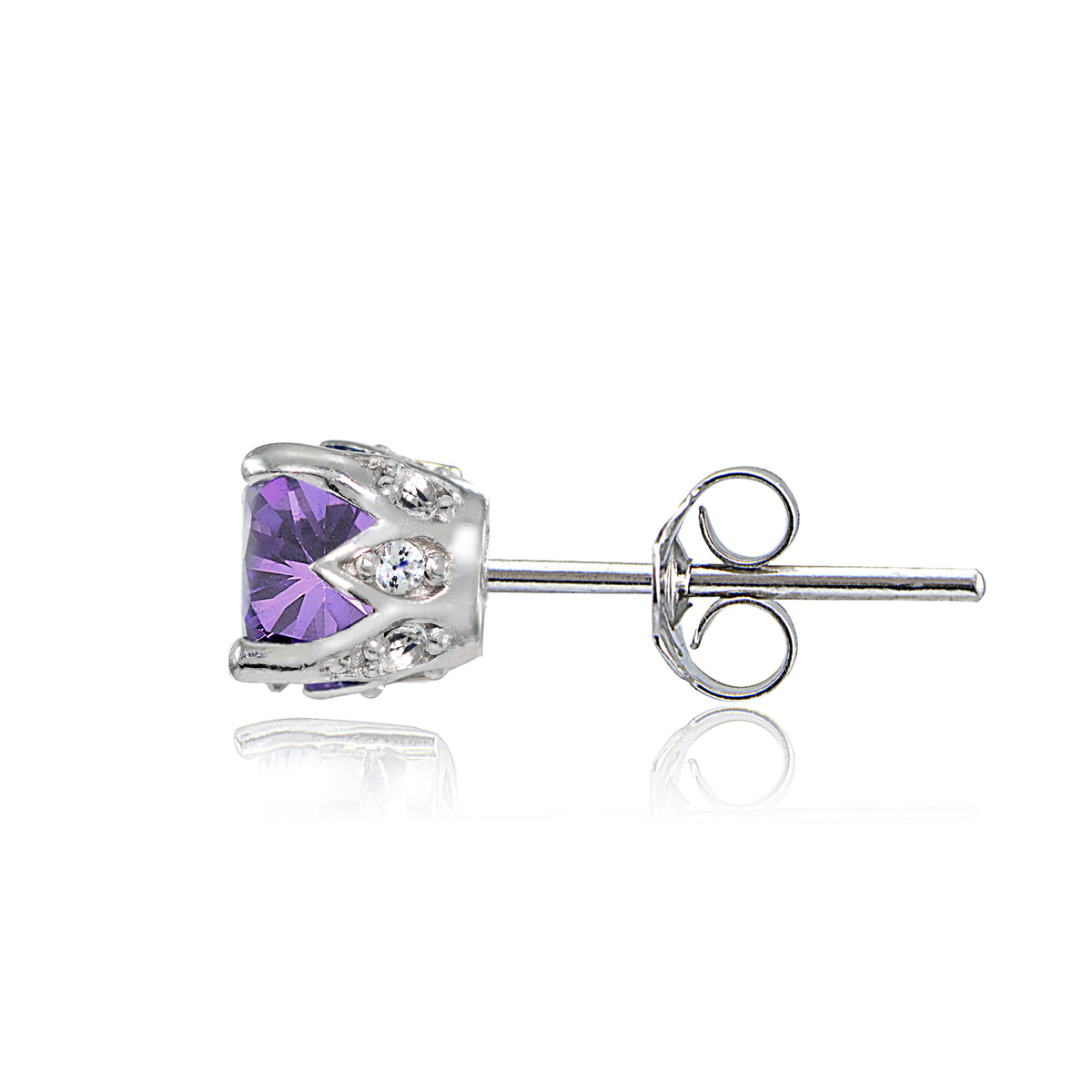 Sterling Silver Amethyst and White Topaz Crown Stud Earrings-2
