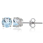 Sterling Silver Blue Topaz and White Topaz Crown Stud Earrings