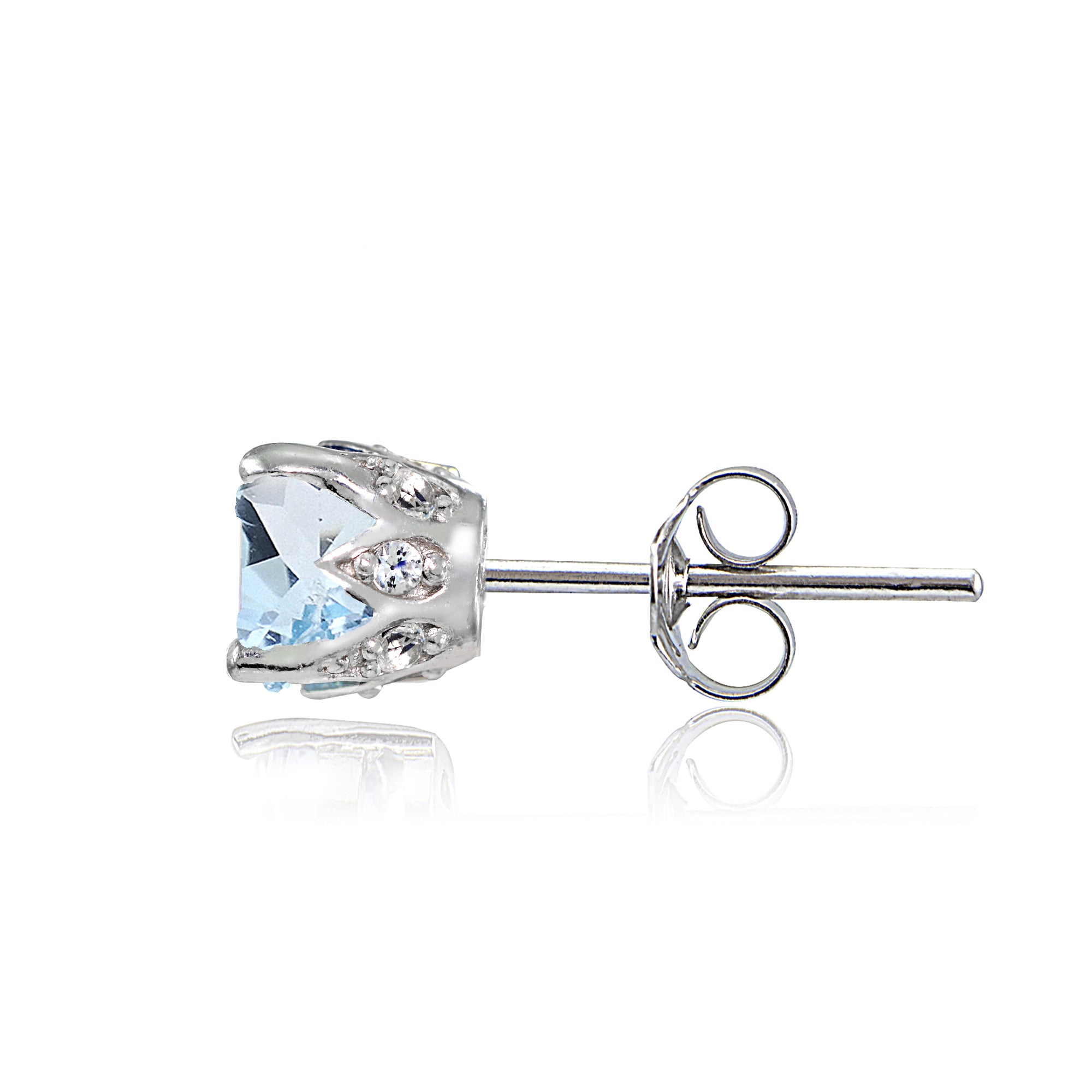 Sterling Silver Blue Topaz and White Topaz Crown Stud Earrings-2