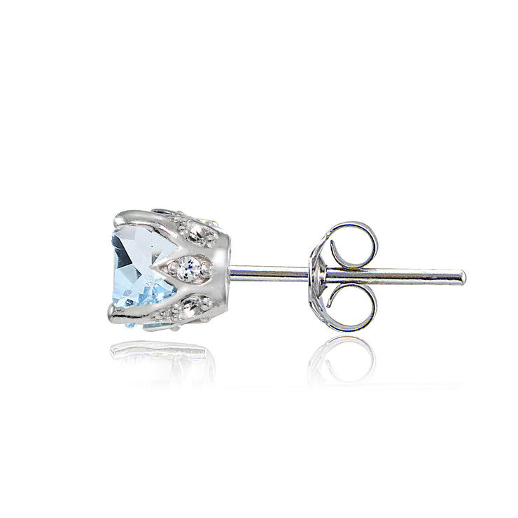Sterling Silver Blue Topaz and White Topaz Crown Stud Earrings
