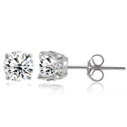 Sterling Silver Created White Sapphire Crown Stud Earrings