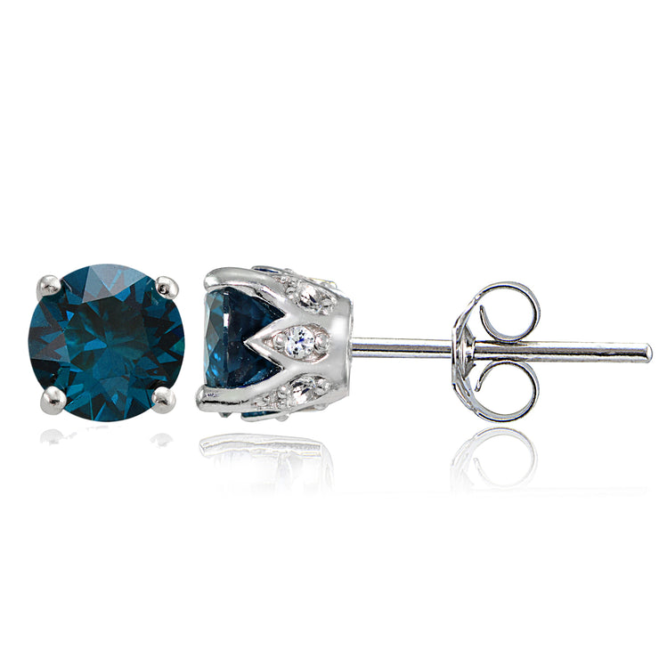 Sterling Silver London Blue and White Topaz Crown Stud Earrings