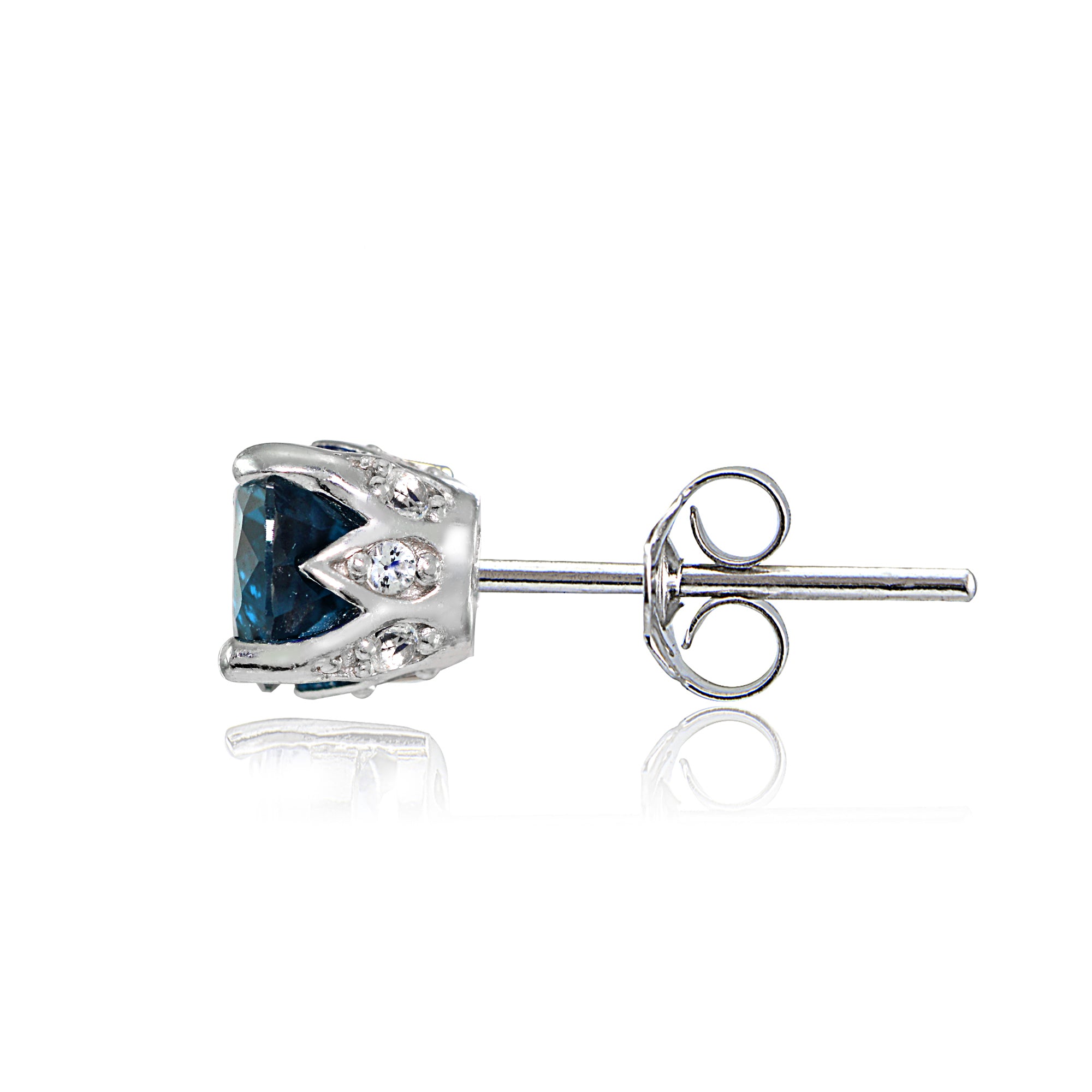 Sterling Silver London Blue and White Topaz Crown Stud Earrings-2