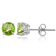 Sterling Silver Peridot and White Topaz Crown Stud Earrings